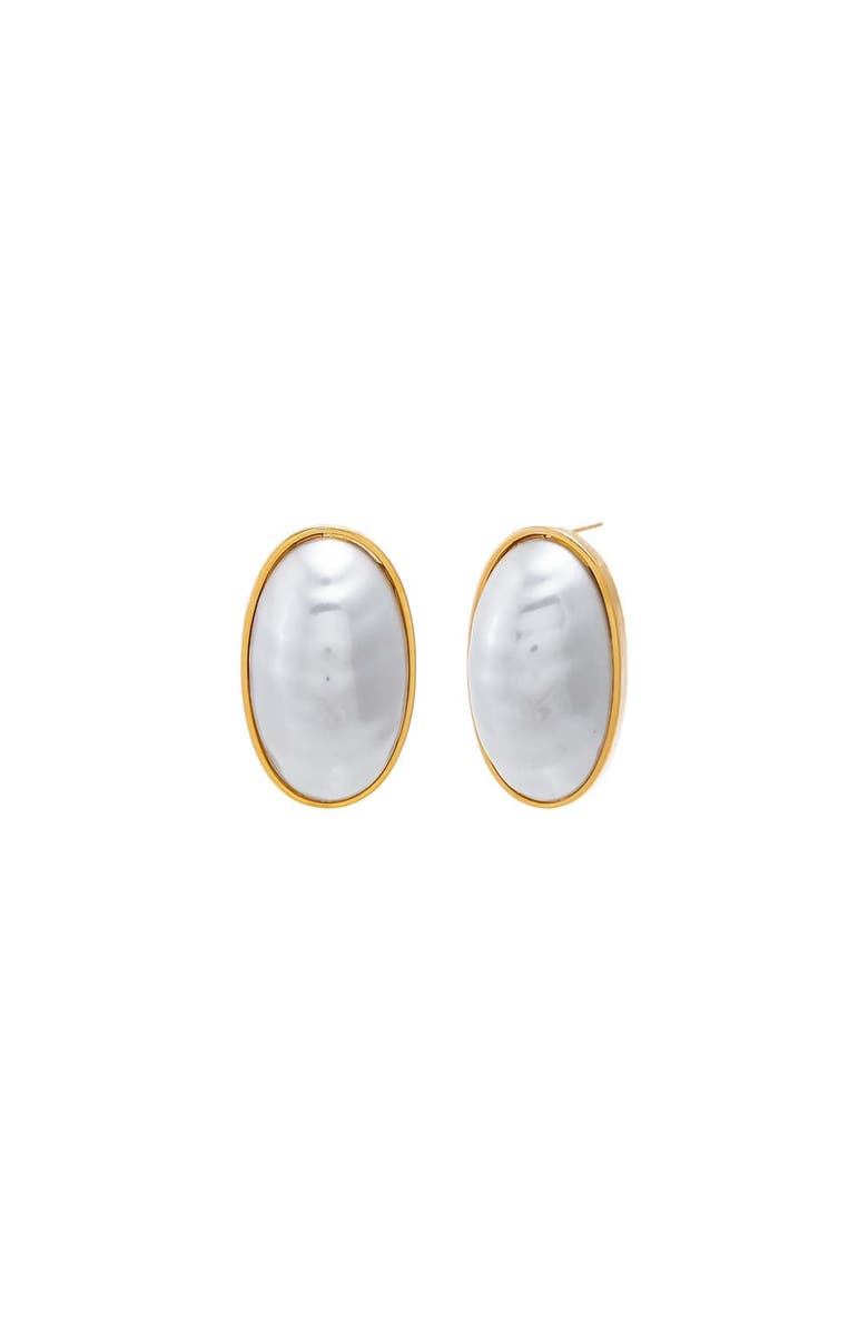 BY ADINA EDEN Oval Faux Pearl Stud Earring, Main, color, Gold