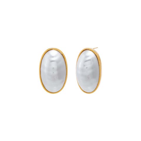 Oval Faux Pearl Stud Earring