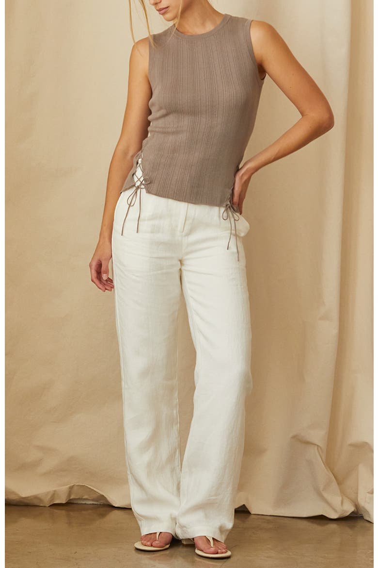 Lace Up Linen Blend Knit Tank Top, Alternate, color, Taupe
