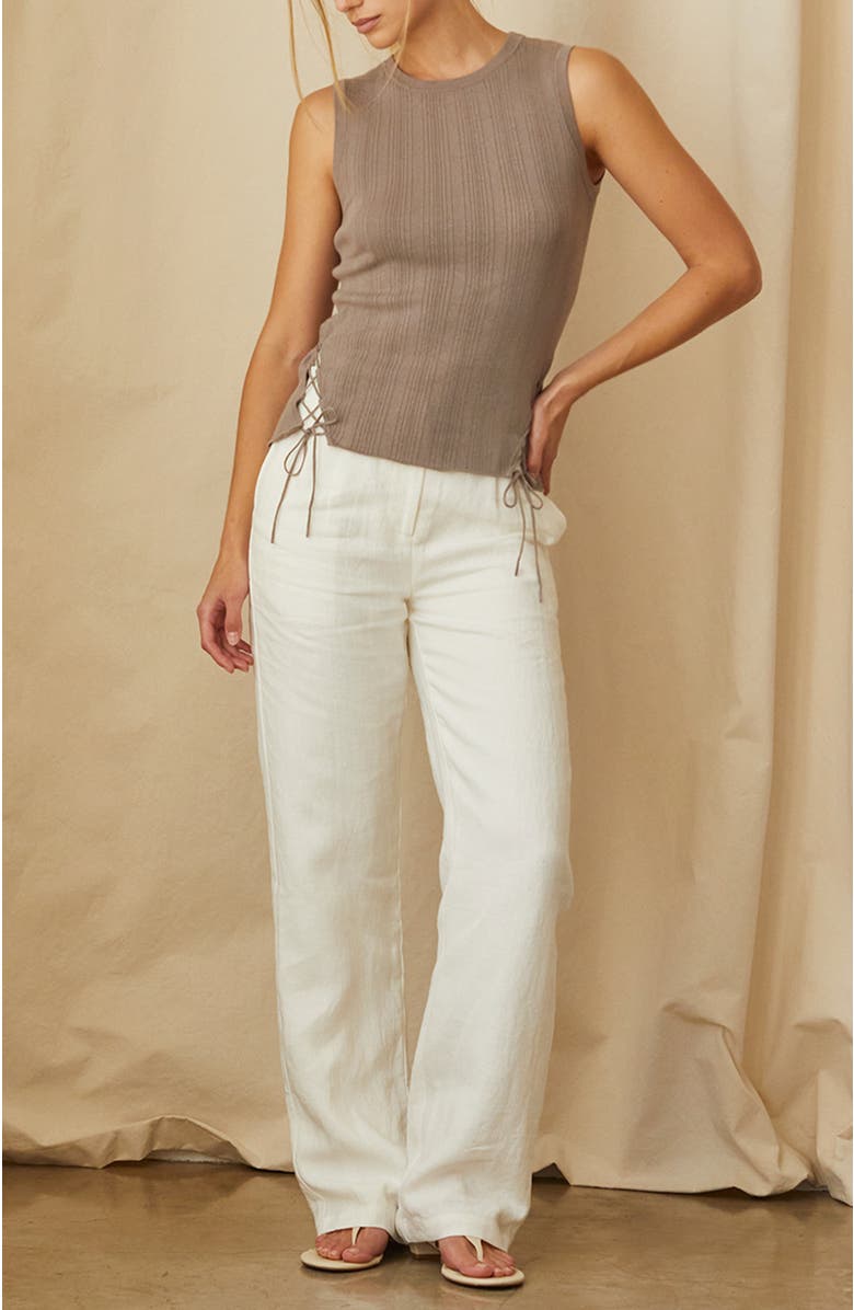 CRESCENT Lace Up Linen Blend Knit Tank Top, Alternate, color, Taupe