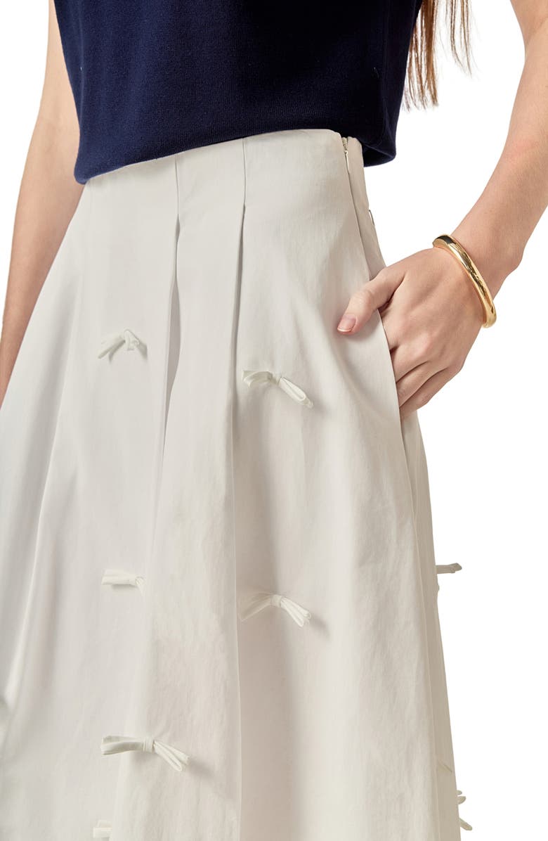 English Factory Bow Detail Poplin Midi Skirt, Alternate, color, White