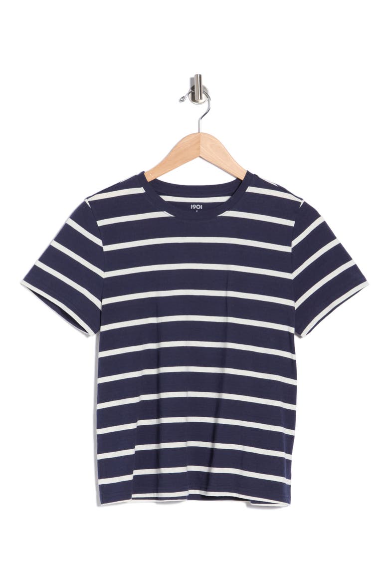 Crewneck Cotton T-Shirt, Alternate, color, NAVY IVORY TILLY STRIPE