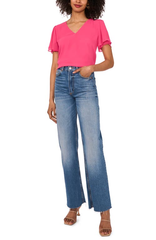 Vince Camuto V-neck Tulip Sleeve Chiffon Top In Pink