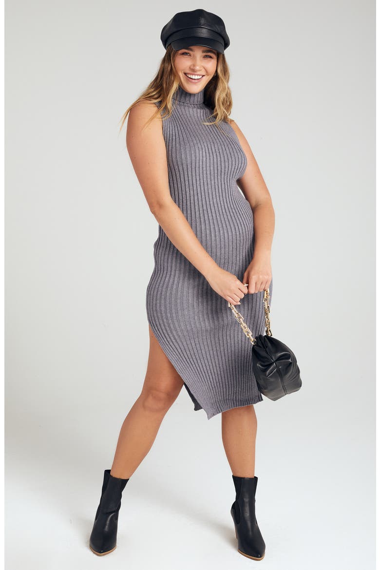 Ribbed Mock Neck Sleeveless Dress, Alternate, color, H GREY