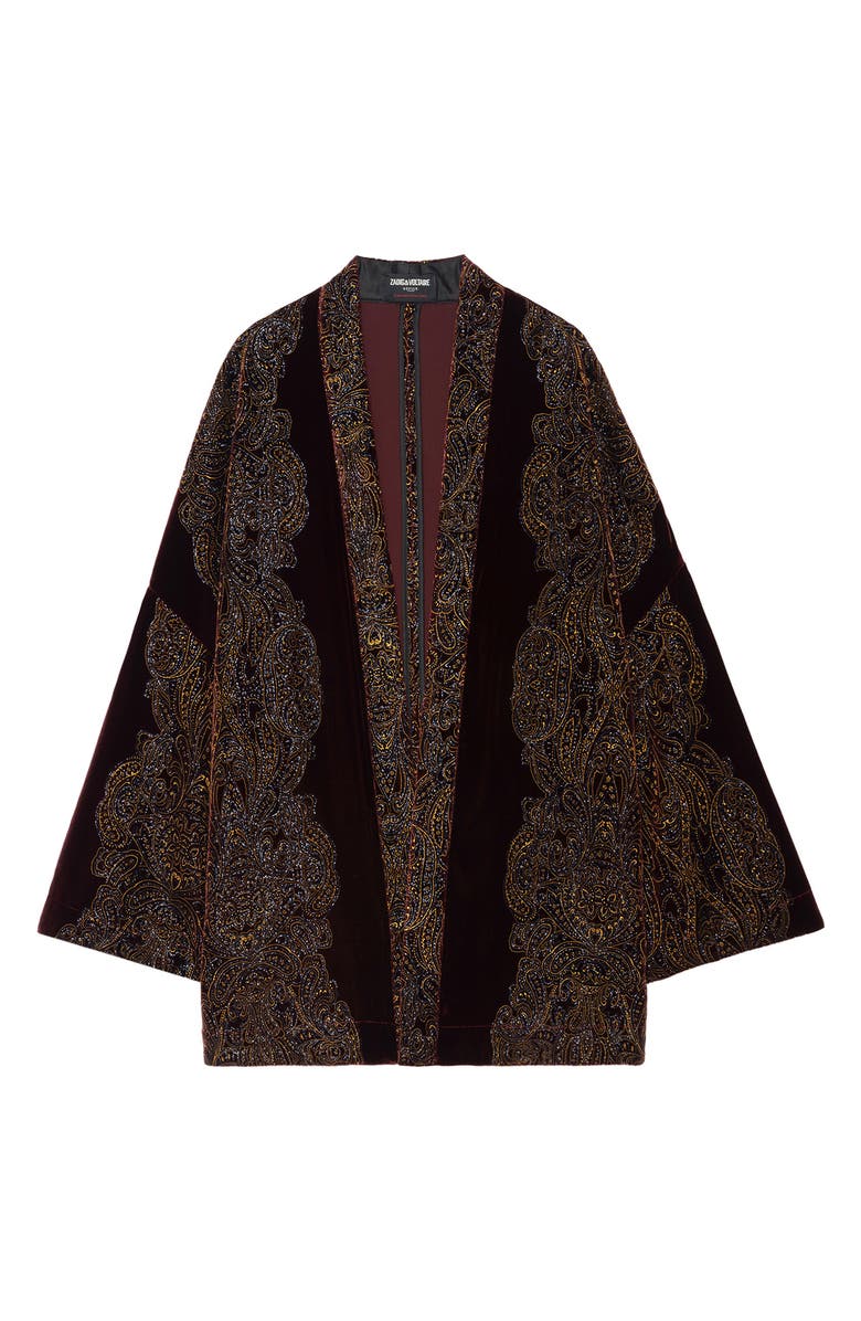 Zadig & Voltaire Sequin Paisley Velvet Jacket, Alternate, color, Burgundy