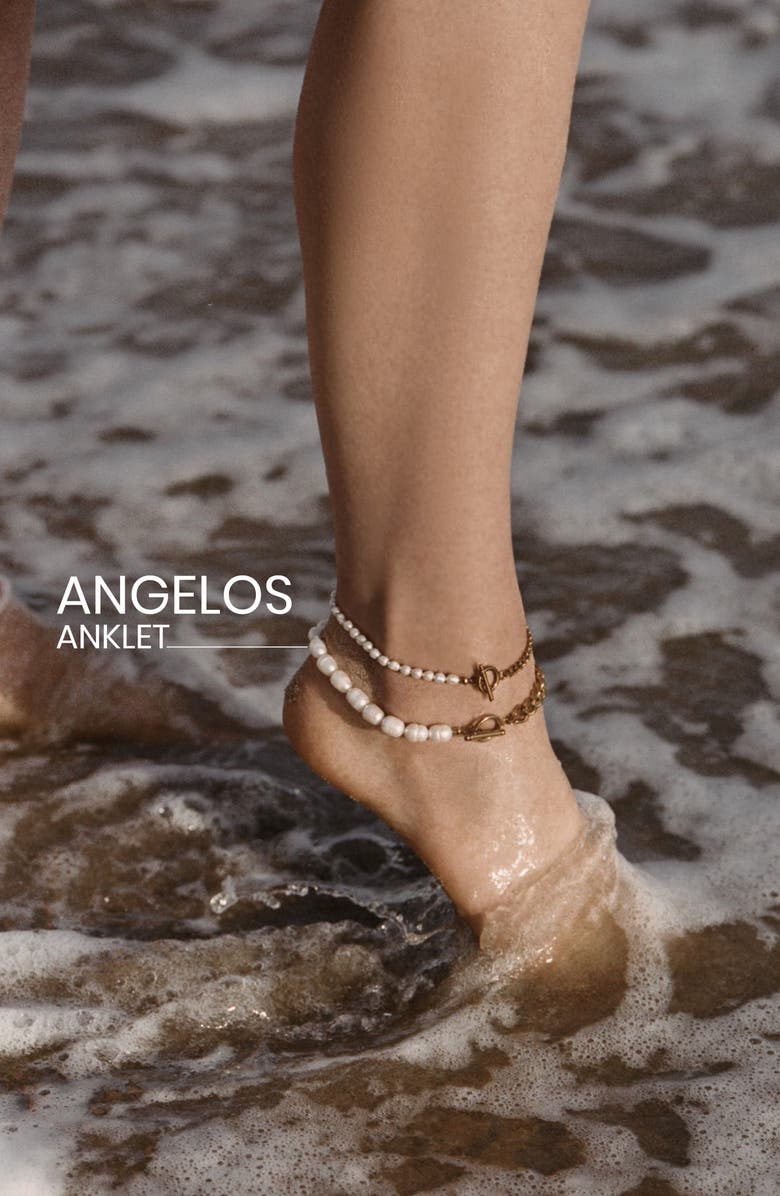 st. Moran Angelos Freshwater Pearl & Curb Chain Anklet, 8mm, Alternate, color, White