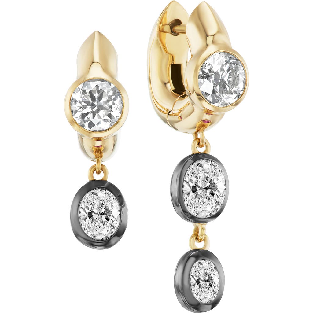 Uniform Object Tusk Diamond Drop Earrings In Yellow Gold/black Rhod