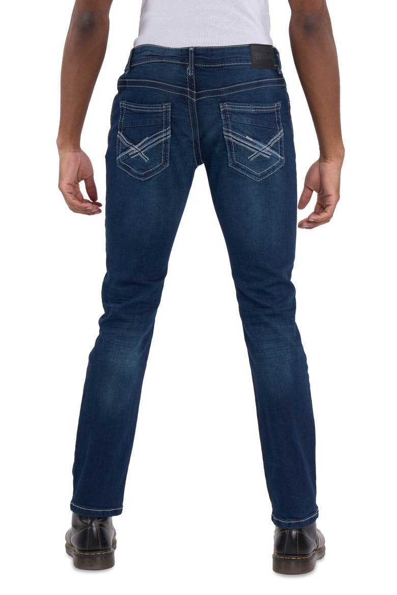 Saddle Stitch Stretch Straight Leg Jeans, Alternate, color, DARK BLUE