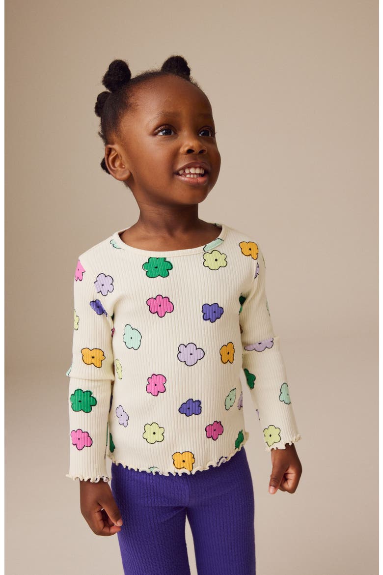 Kids' Floral Print Rib T-Shirt, Main, color, WHITE