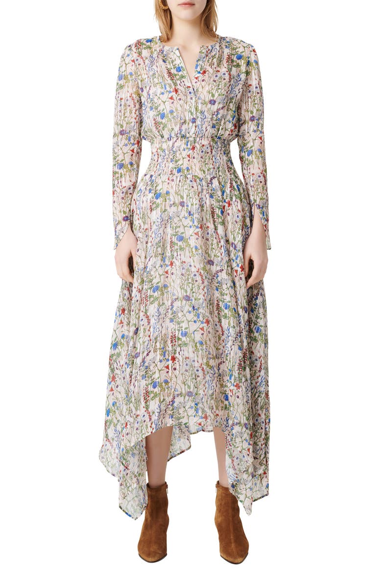 Floral Long Sleeve Dress, Main, color, ECRU / GREEN
