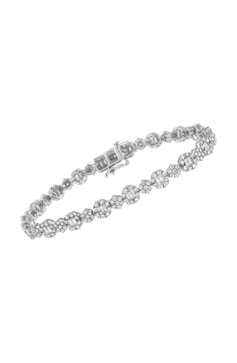 Haus of Brilliance 10K White Gold 4.0 cttw and Baguette Diamond Floral Cluster Link Bracelet, Alternate, color, White