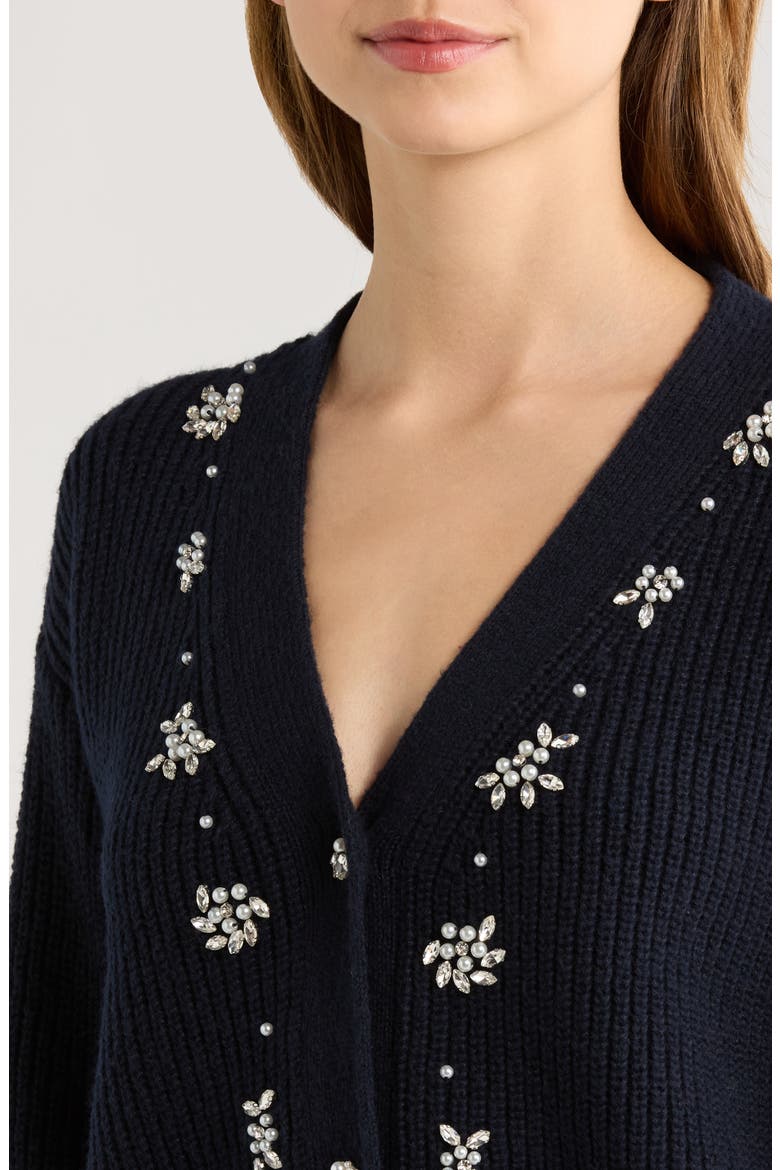 Bead Detail Rib Cardigan, Alternate, color, NAVY