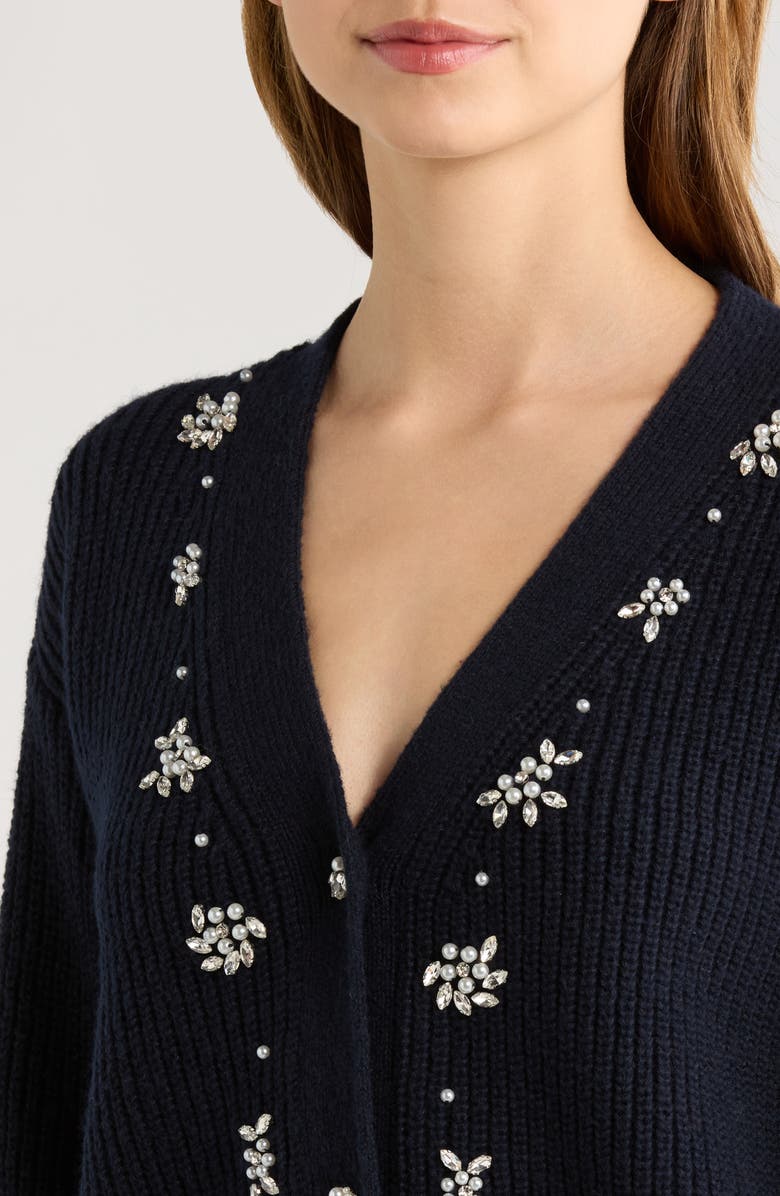 All in Favor Bead Detail Rib Cardigan, Alternate, color, Navy