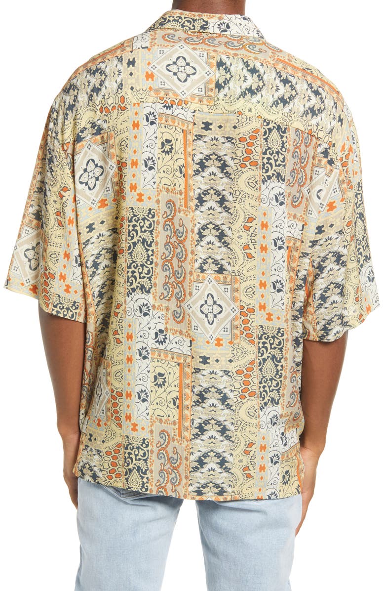 Topman Men's Oversize Vintage Print Short Sleeve Camp Shirt, Alternate, color, 