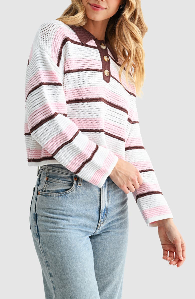 Lush Striped Polo Sweater, Alternate, color, Brown Blush