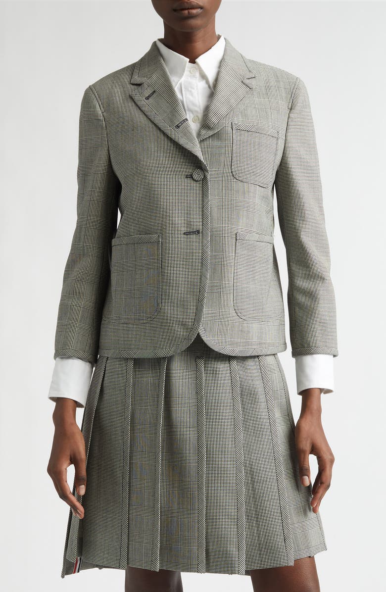 Thom Browne Glen Plaid Funmix Fresco Wool Crop Sport Coat, Main, color, Black/ White