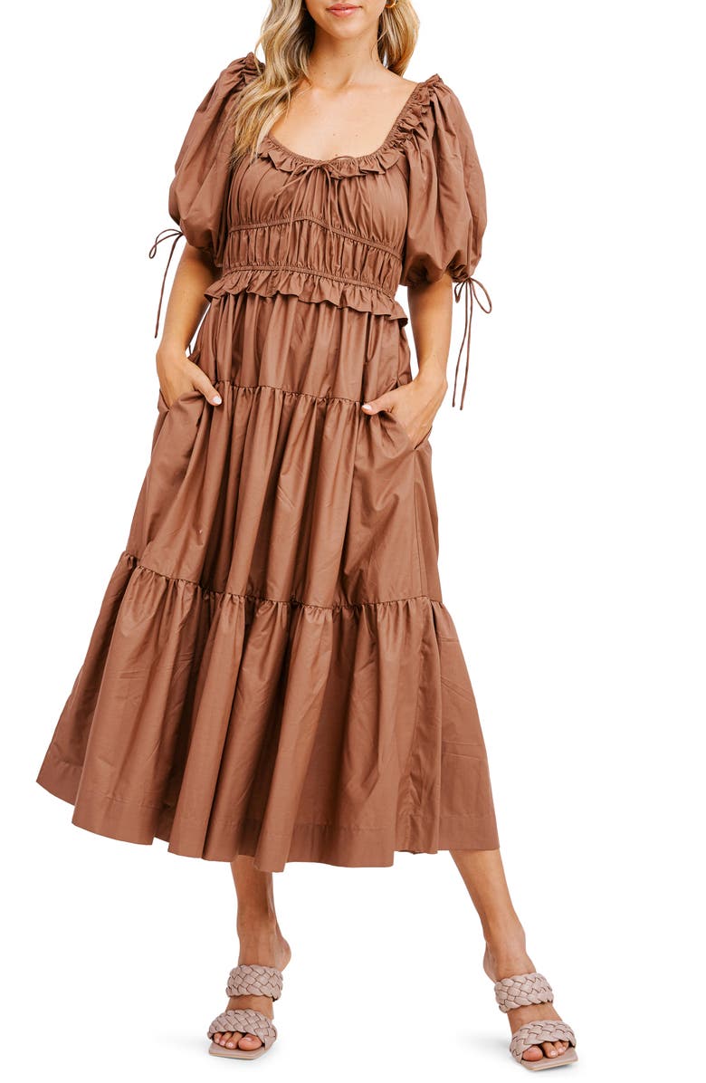 En Saison Tiered Poplin Midi Dress, Main, color,