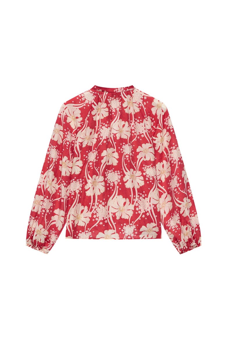 Floral Tie Neck Long Sleeve Blouse, Alternate, color, Red