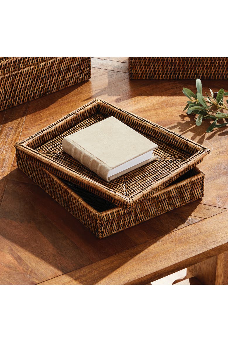 Burma Rattan Lidded Letter Storage Decorative Tray, Alternate, color, Brown