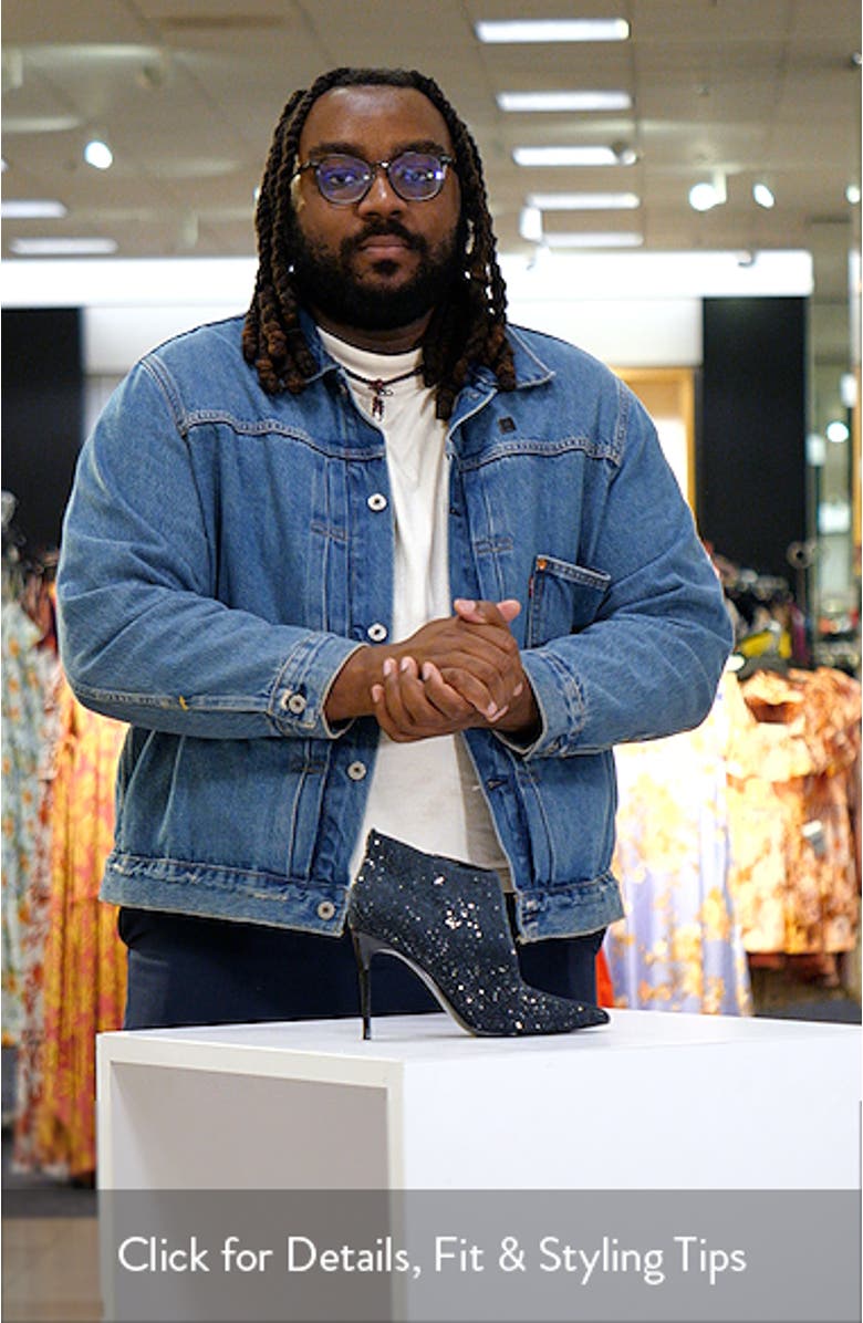 Fazzie Rhinestone Embellished Pointed Toe Stiletto Bootie, sales video thumbnail