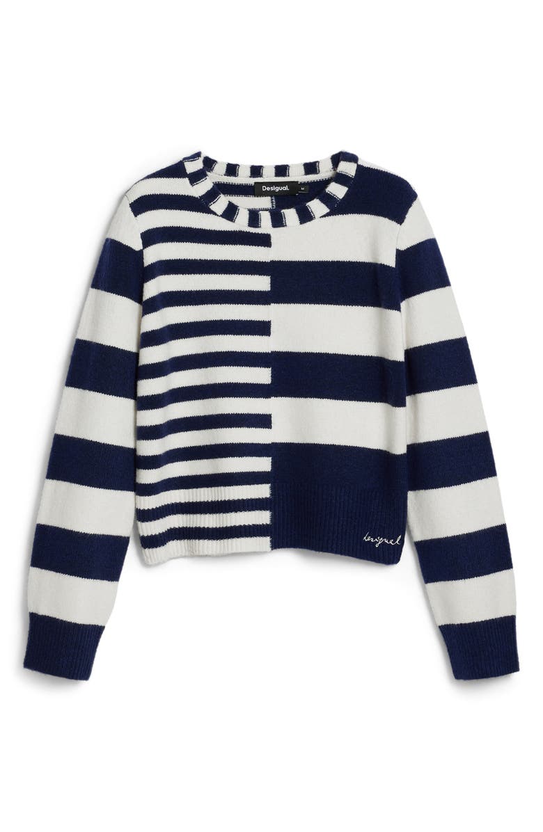 Desigual Mixed Stripe Sweater, Alternate, color, Blue