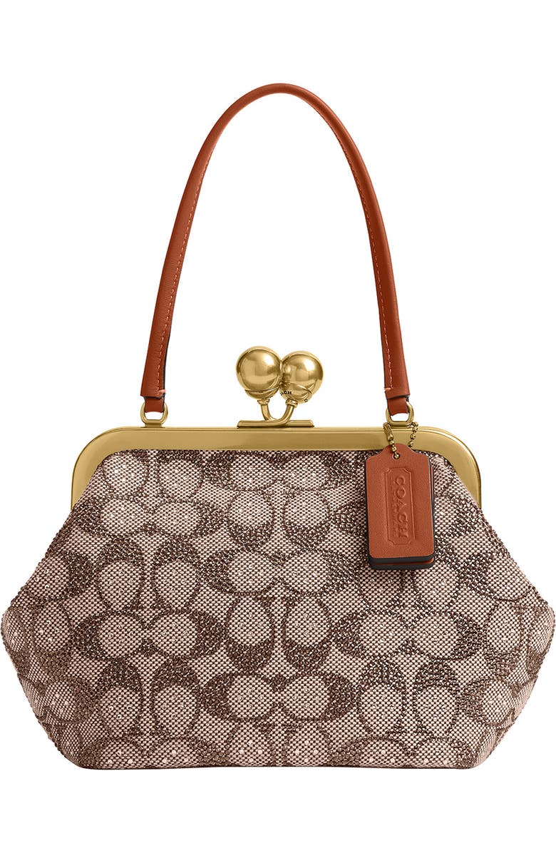 COACH Crystal Signature Jacquard Frame Clutch, Main, color,