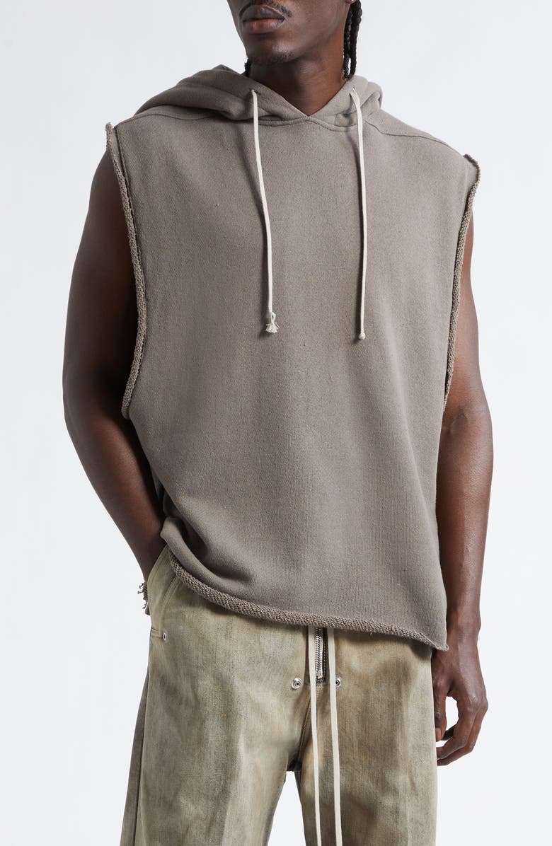 Rick Owens Sleeveless Cotton French Terry Hoodie, Main, color, Dust