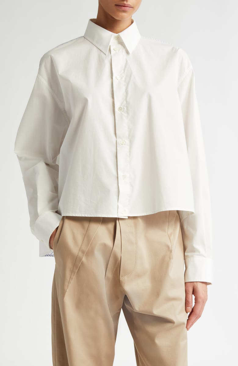 MM6 Maison Margiela Deconstructed Cotton Poplin High-Low Button-Up Shirt, Main, color, Off White
