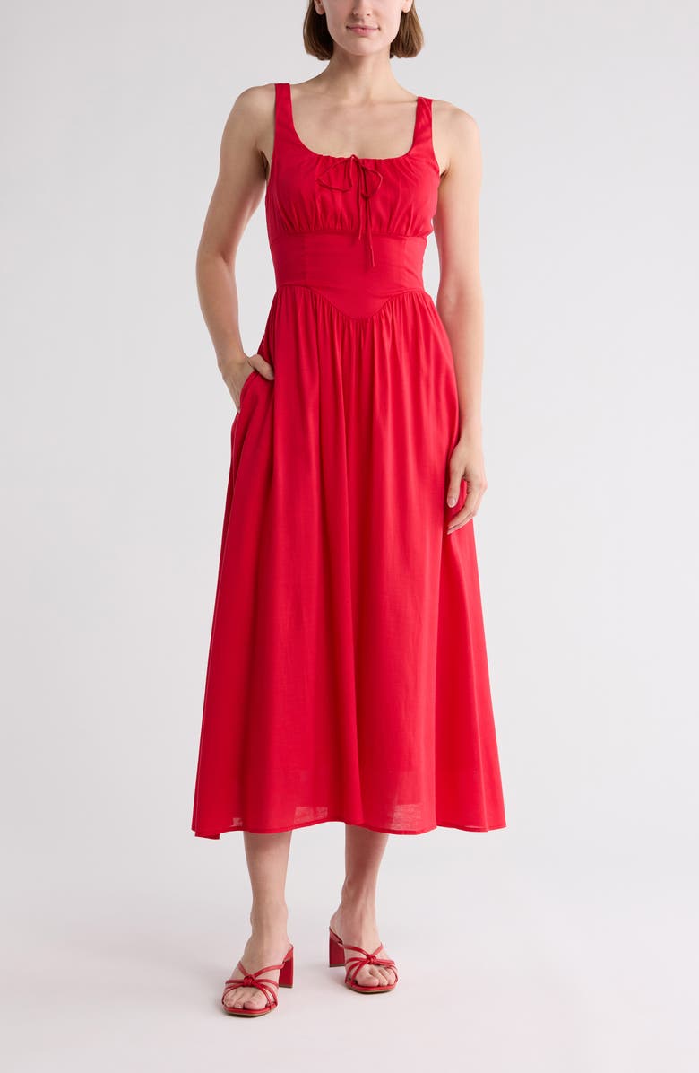 WISHLIST Corset Midi Sundress, Main, color, Red
