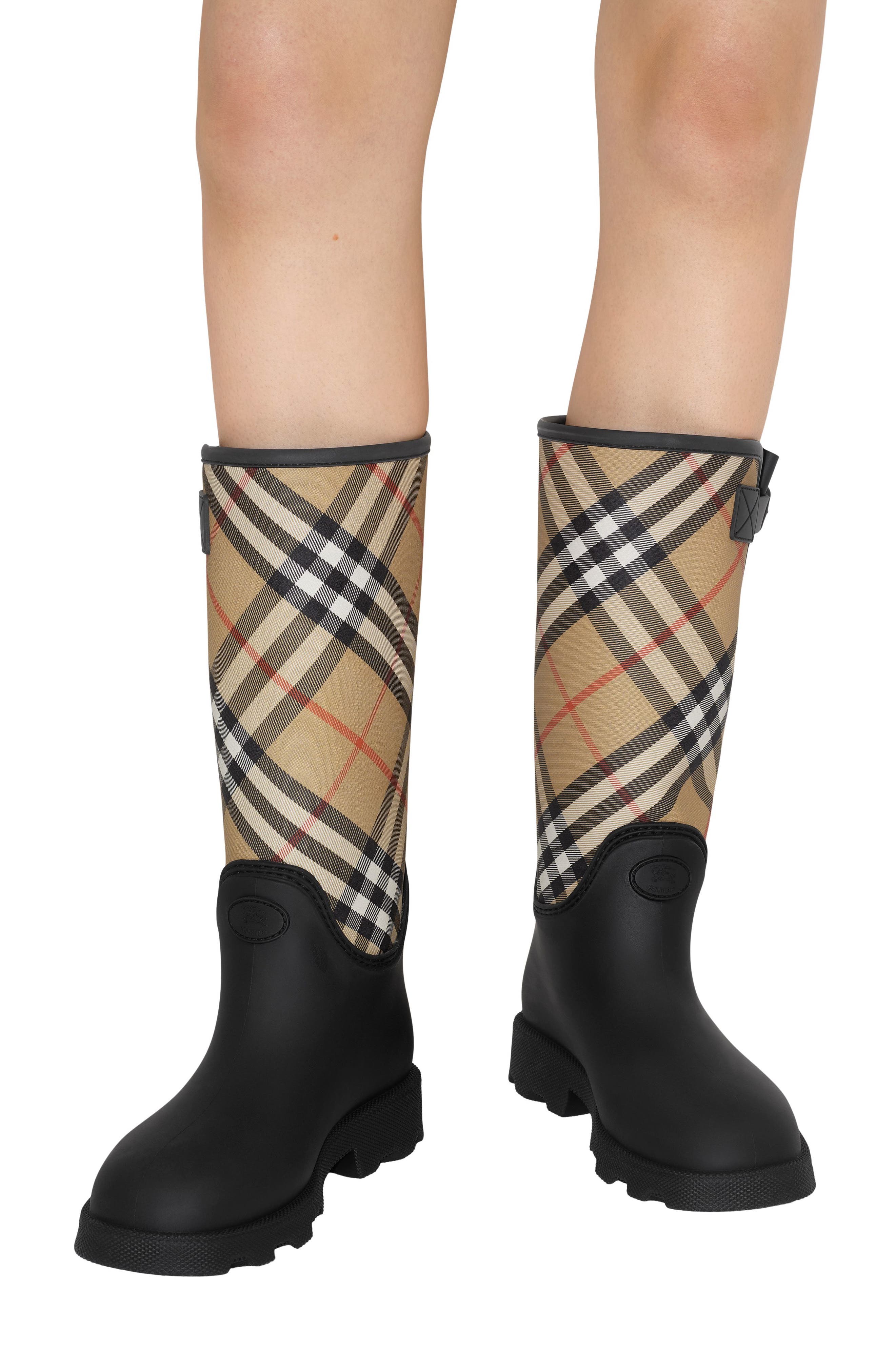 Burberry Marsh Stamp Tall Rain Boot, Alternate, color, Black