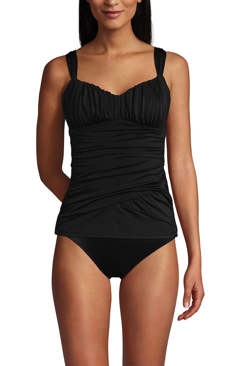 Lands' End Slender Lite Sweetheart Shirred Tankini, Alternate, color, Black