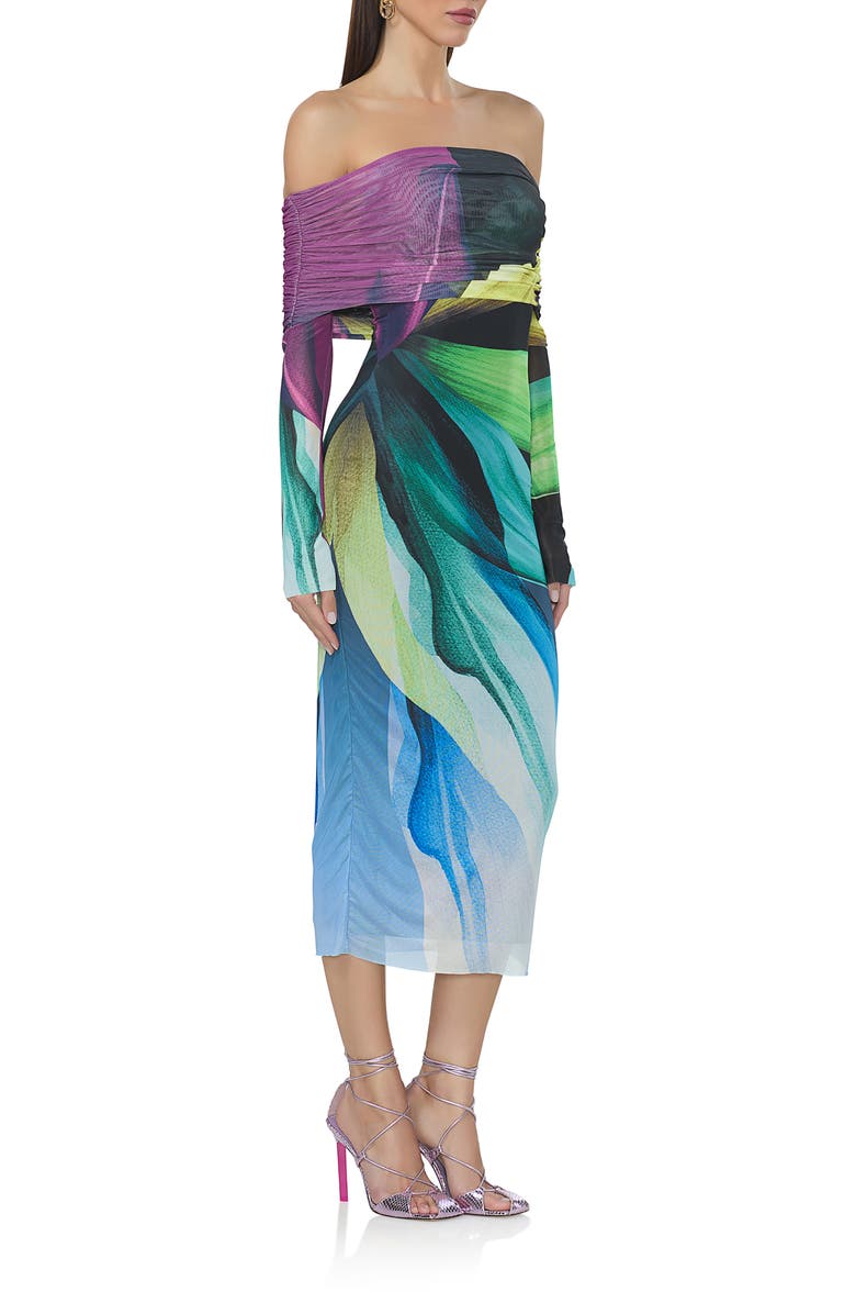 AFRM Cornelia Off the Shoulder Long Sleeve Mesh Midi Dress, Alternate, color, 