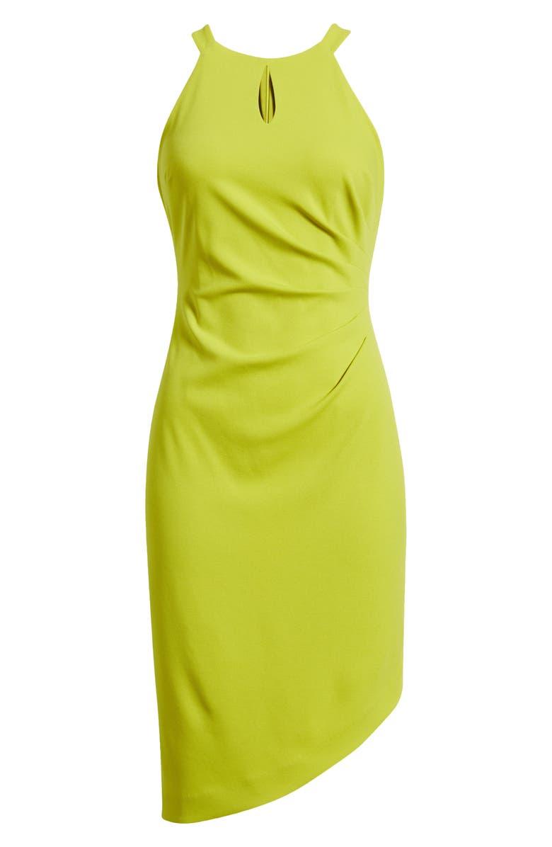 Anne Klein Side Pleat Asymmetric Dress, Alternate, color, Citron Zest