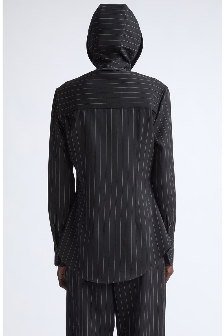 Pinstripe Wool Button-Up Hoodie Shirt, Alternate, color, BLACK/ WHITE