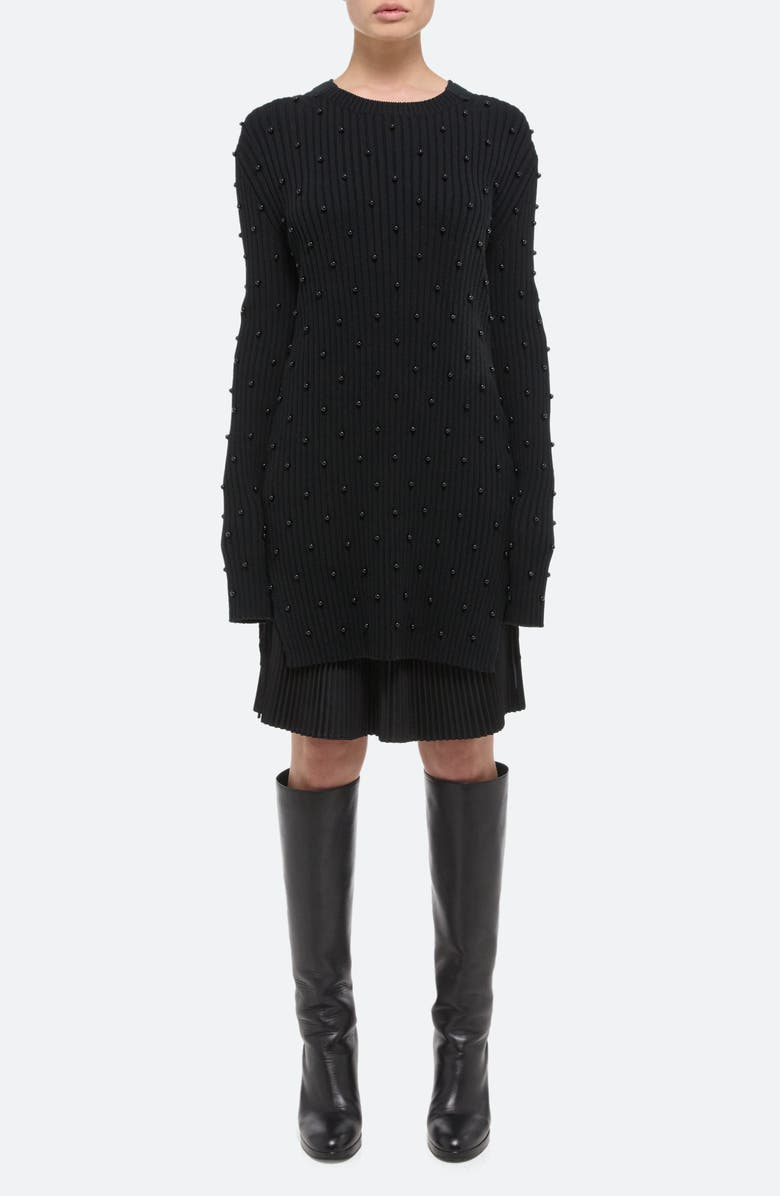Helmut Lang Beaded Rib Long Sleeve Organic Cotton Sweater Dress, Main, color, 