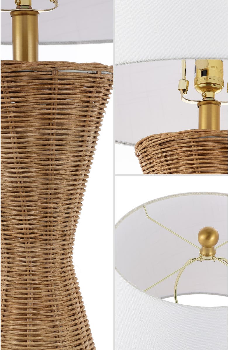 JONATHAN Y Laura 27" Coastal Designer Iron/Rattan Wicker LED Table Lamp, Natural, Alternate, color, 