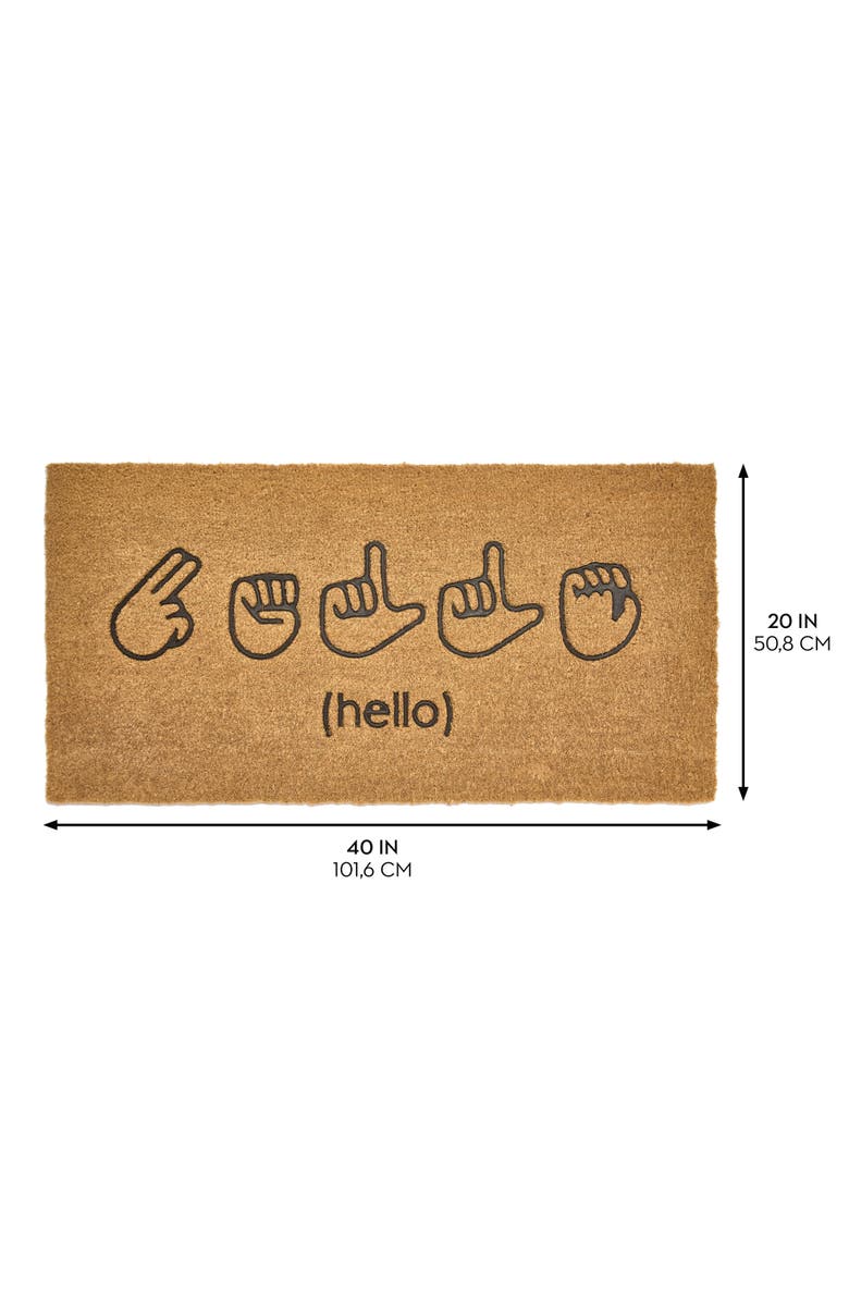 mDesign American Sign Language ASL Hello Coir Doormat, Natural/Black, Alternate, color, 