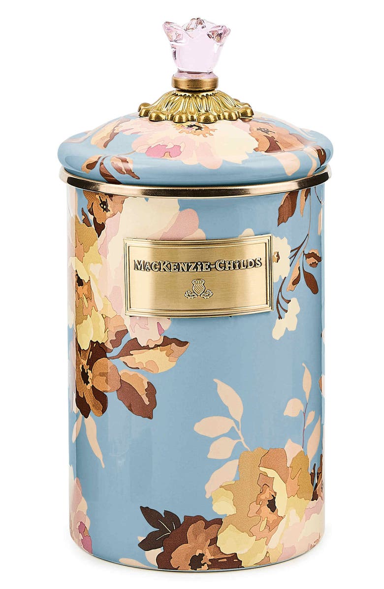 MACKENZIE CHILDS Wild Rose Slate Large Canister, Main, color, Blue