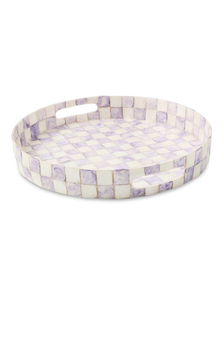 Violet Check Capiz Round Tray, Main, color, VIOLET