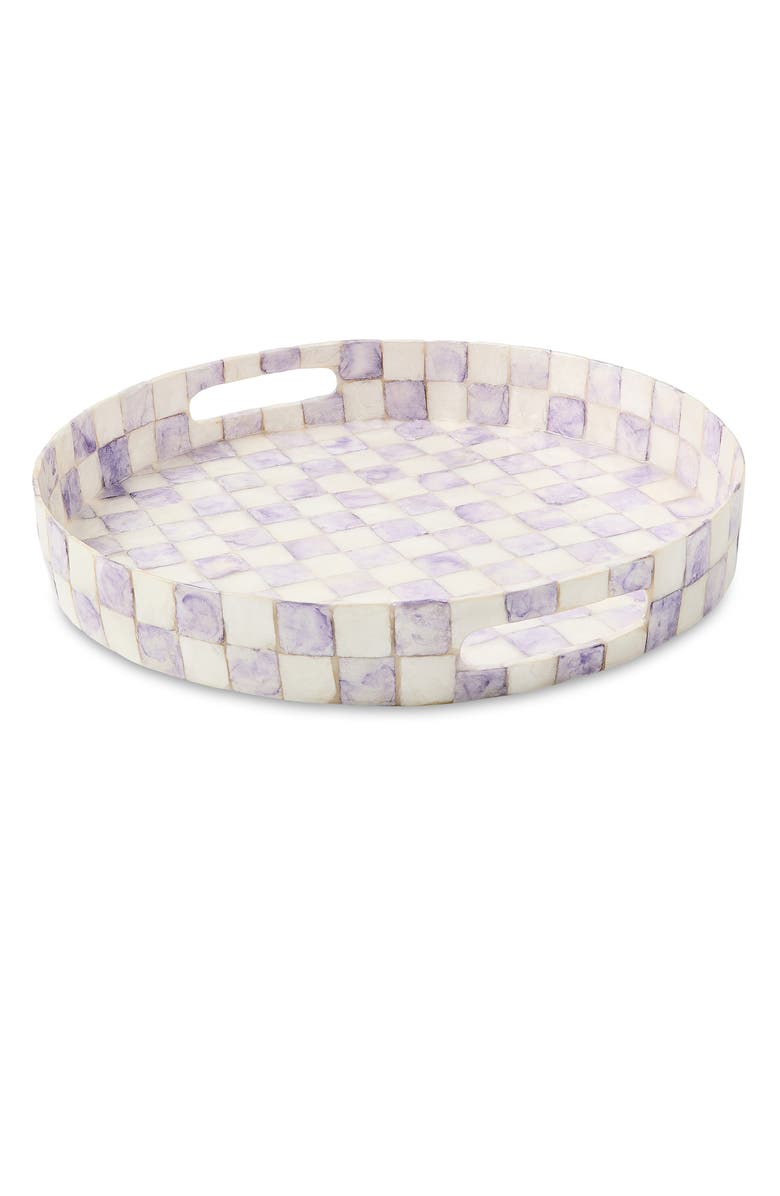 MACKENZIE CHILDS Violet Check Capiz Round Tray, Main, color, Violet