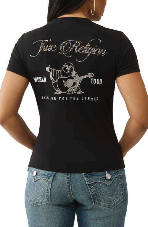 True Religion Crystal Buddha V-neck Cotton Blend Graphic T-shirt In Black