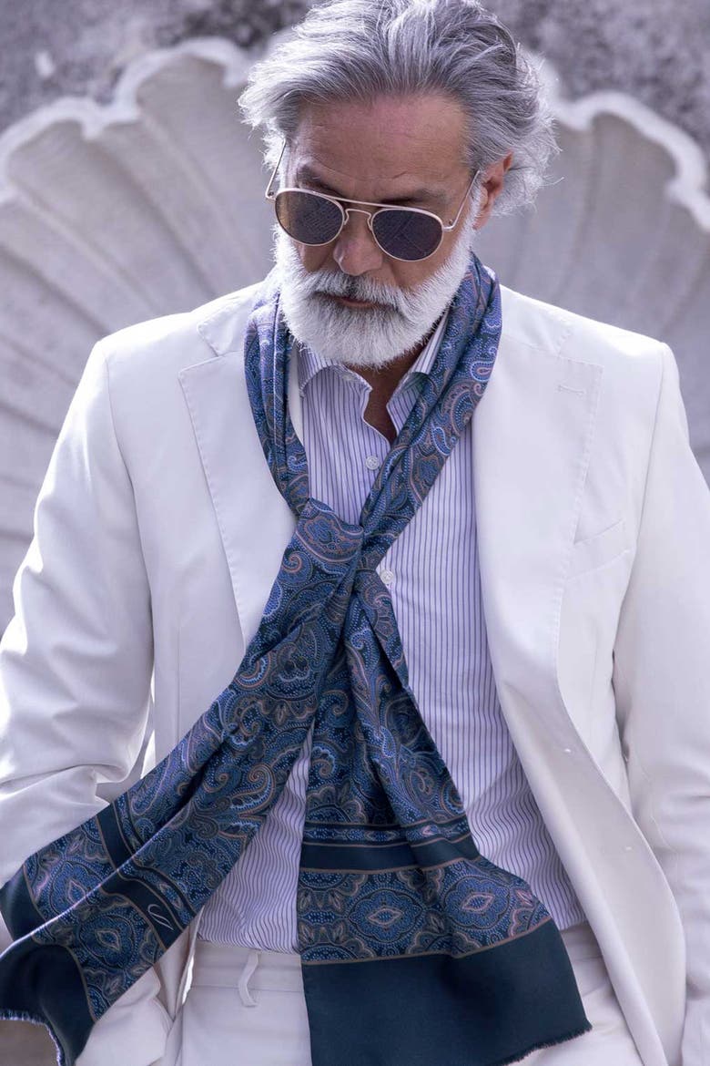 Ferrara - Silk Scarf for Men, Alternate, color, Blue and Brown