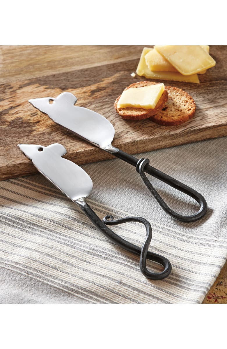 tag Mouse Spreader Set of 2 Stainless Steel Cheese Knives, Alternate, color, Silver