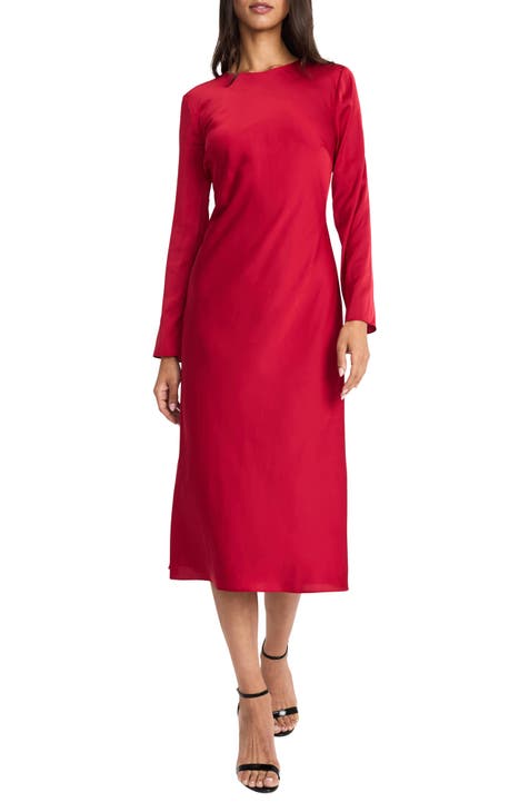 Long Sleeve Charmeuse Midi Dress