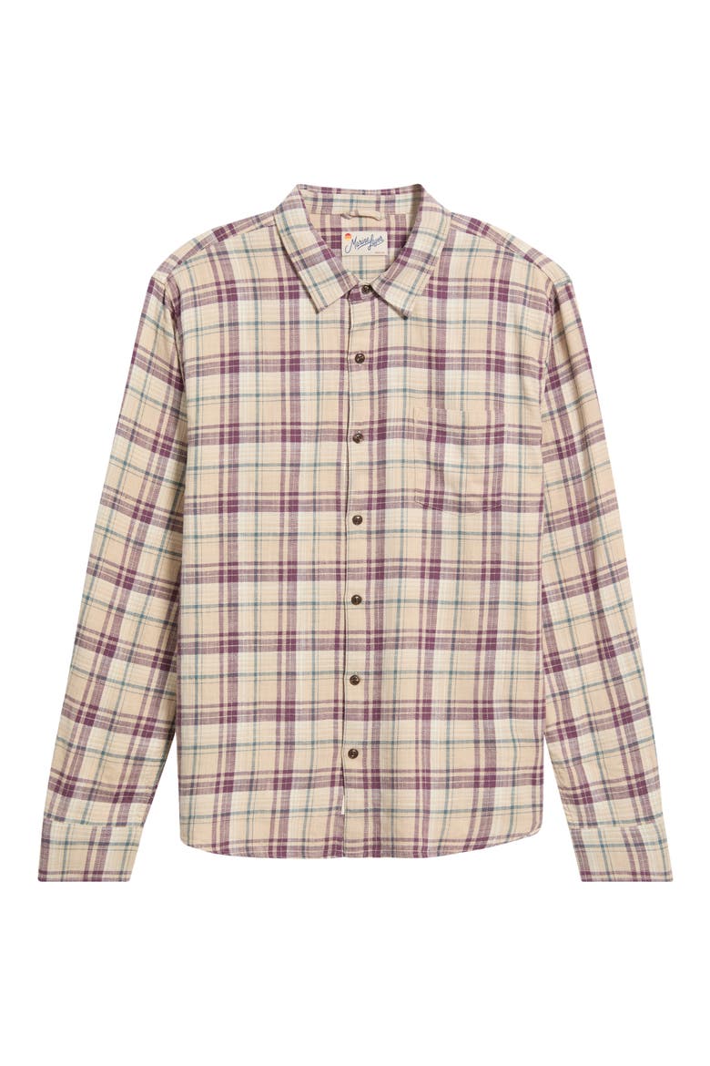 Slim Fit Plaid Stretch Selvedge Button-Up Shirt, Alternate, color, GREEN/ PURPLE MULTI PLAID