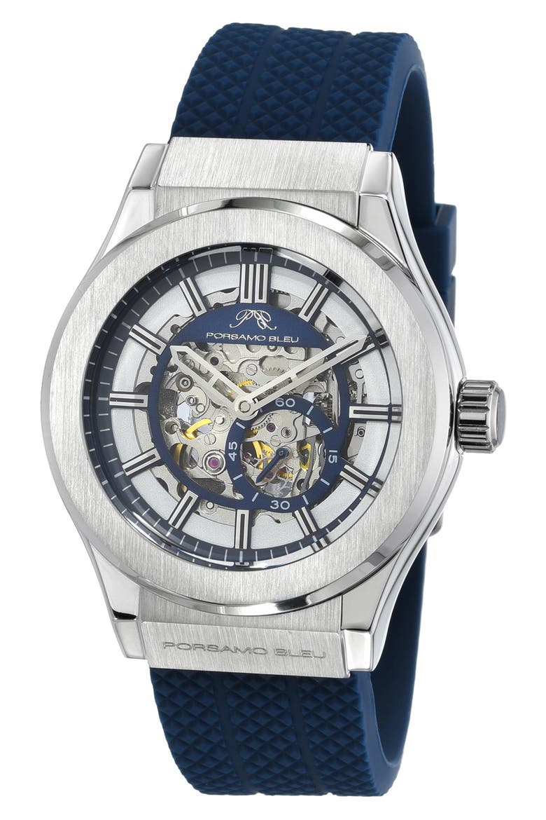 Cruz Silicone Automatic Watch, 45mm, Main, color, BLUE