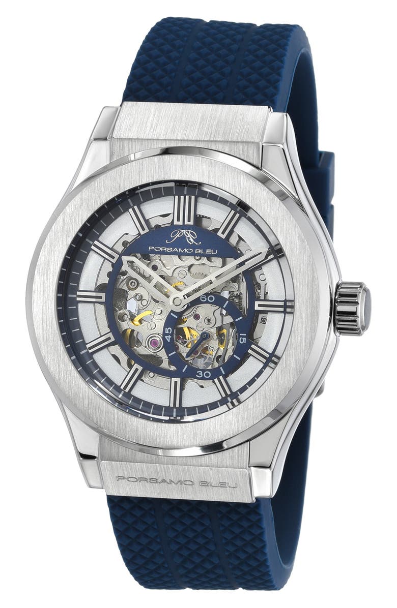 PORSAMO BLEU Cruz Silicone Automatic Watch, 45mm, Main, color, Blue