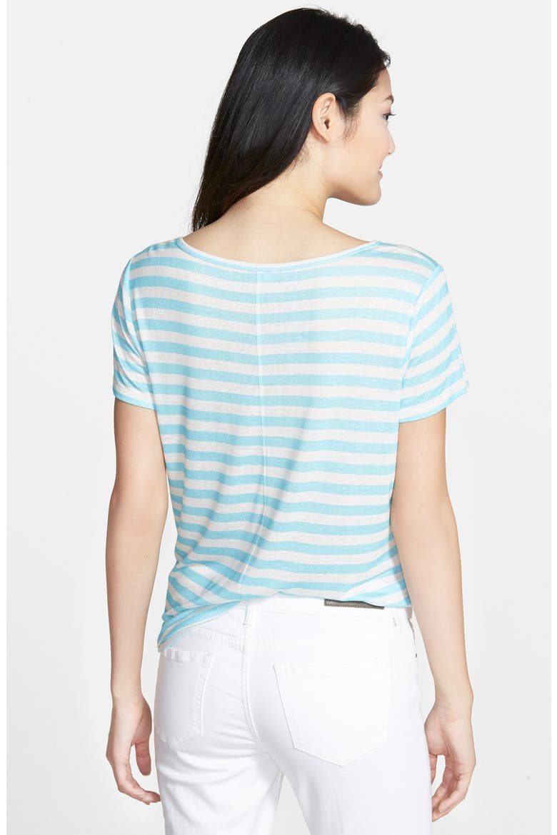 Short Sleeve Modal & Linen Tee, Alternate, color, AQUA- IVORY STRIPE