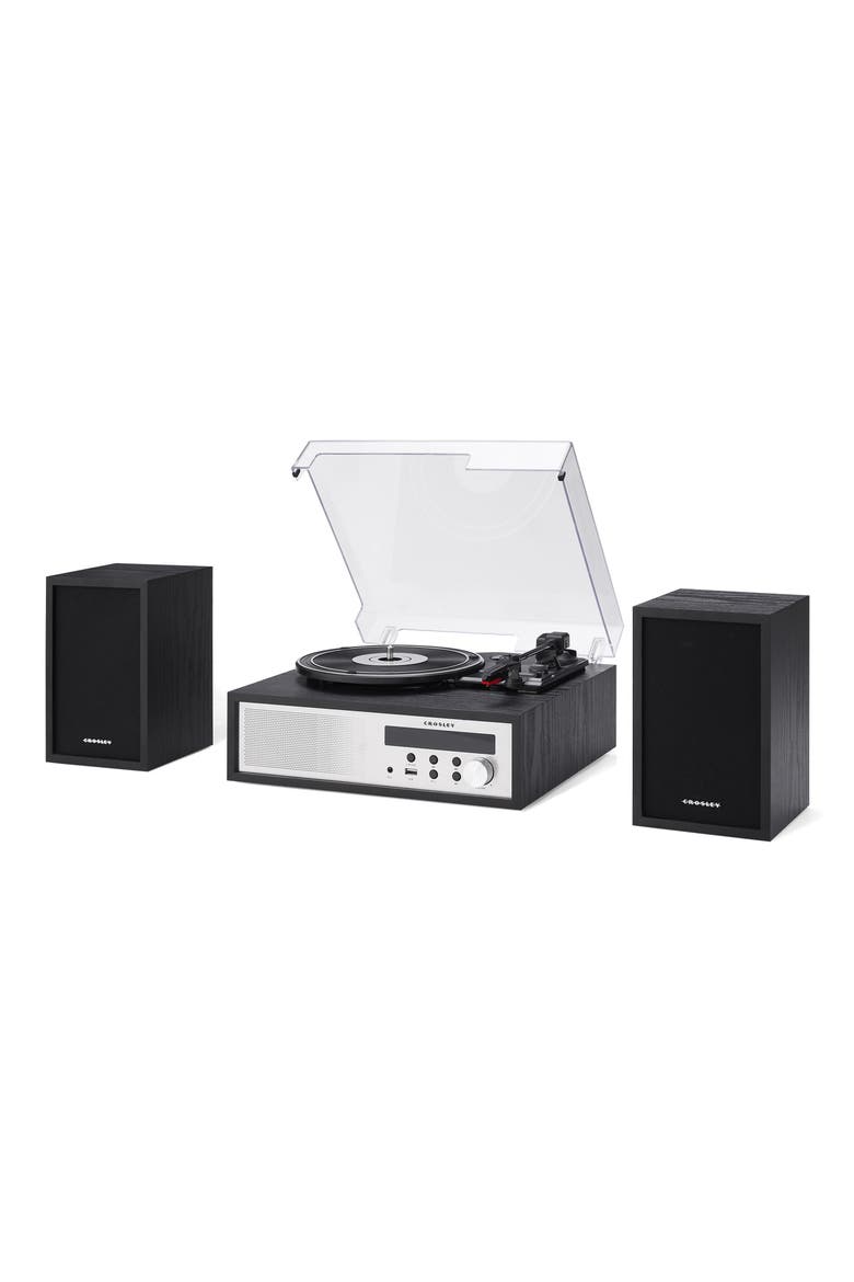 Sloane Record Player & Speakers, Alternate, color, BLACK
