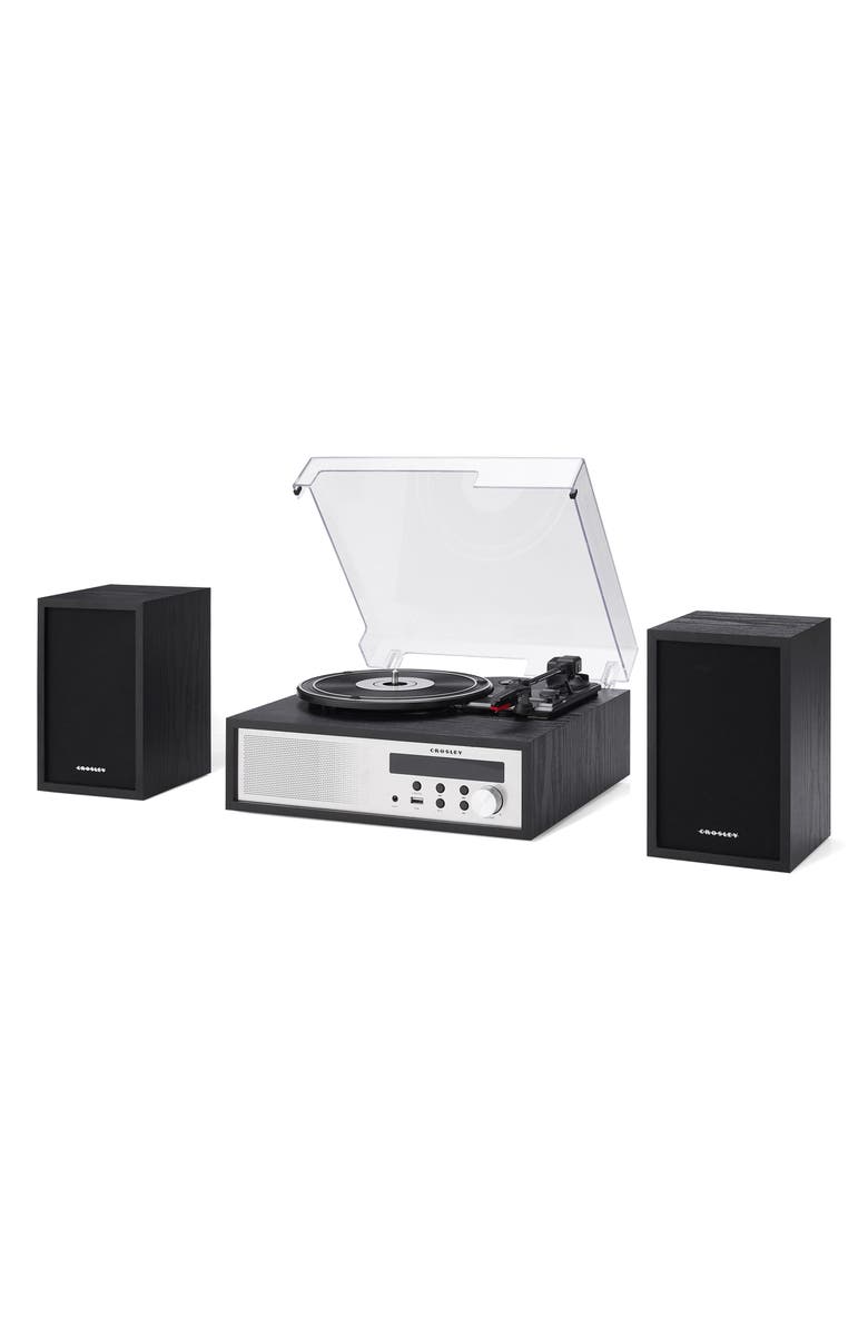 Crosley Radio Sloane Record Player & Speakers, Alternate, color, Black